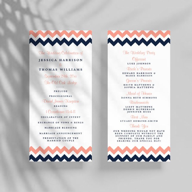 Programme de mariage Chevron de Modern Pink & Navy (Créateur téléchargé)