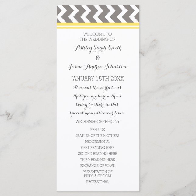 Programme de mariage Chevron gris jaune (Devant)