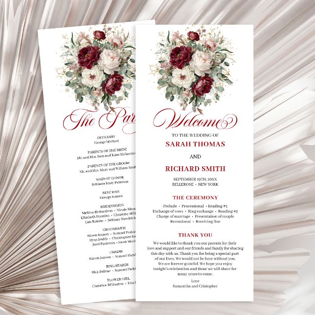 Programme de mariage chic floral rose burgundy (Chic Floral Blush Burgundy Wedding Program)