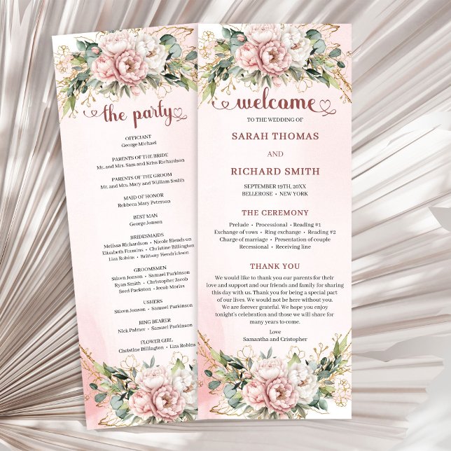 Programme de mariage chic poussiéreux rose floral  (Chic Dusty Pink Floral Eucalyptus Wedding Program)