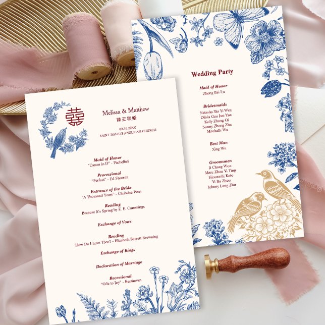 Programme de mariage chinois floral élégant de la  (Elegant Magpie Floral Chinese Wedding Program)