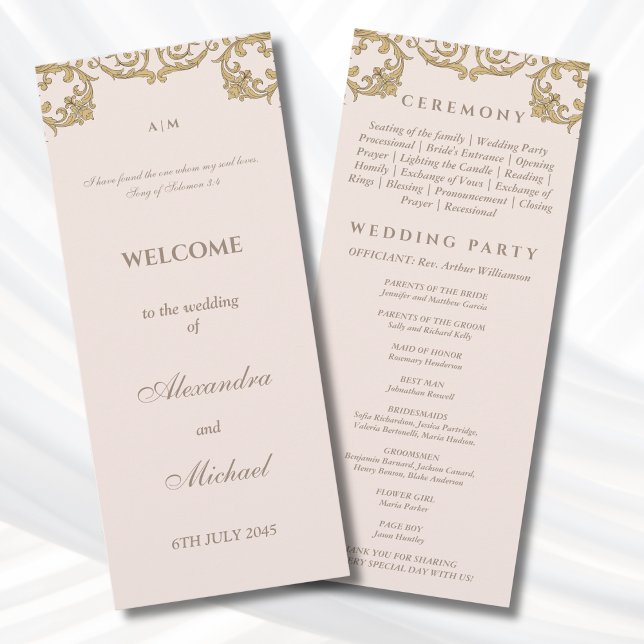 Programme de mariage chrétien baroque vintage rose (Créateur téléchargé)