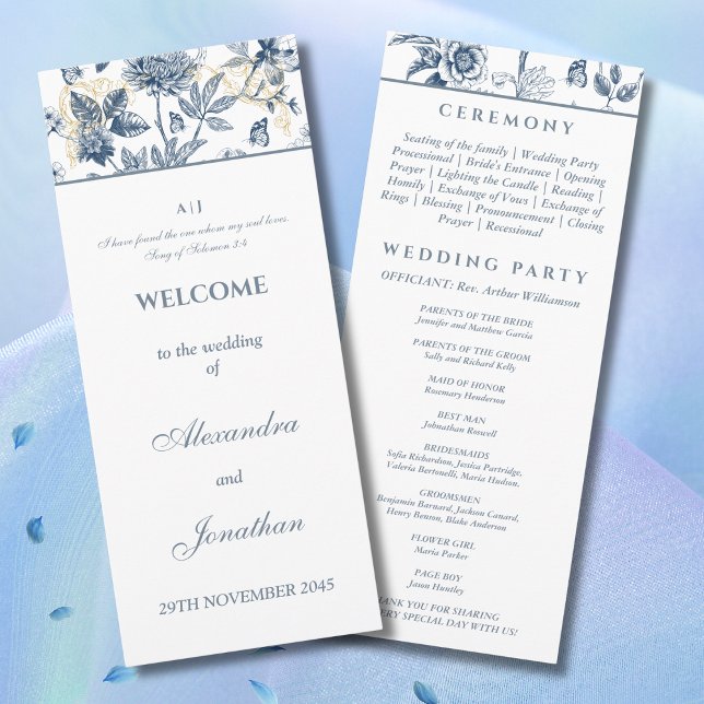 Programme de mariage chrétien en bleu poussiéreux  (Créateur téléchargé)
