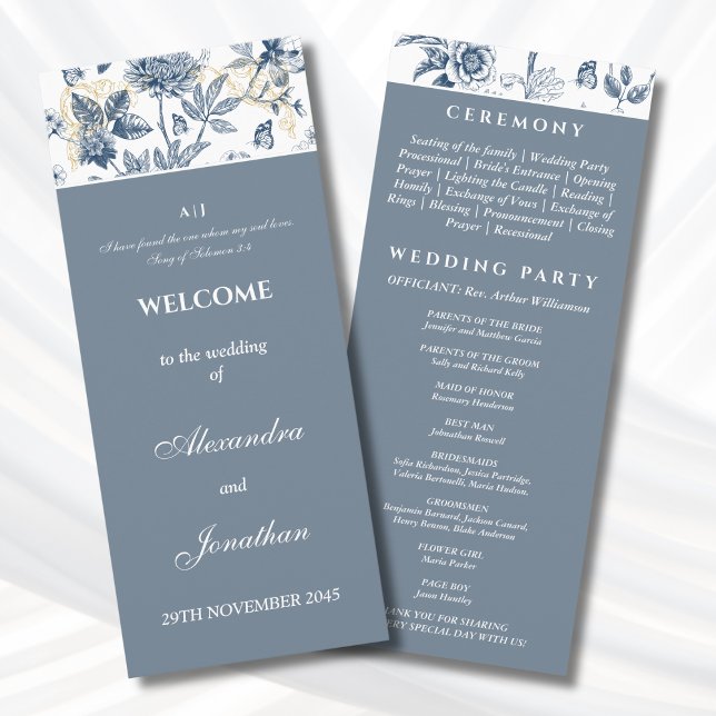 Programme de mariage chrétien en bleu poussiéreux  (Créateur téléchargé)
