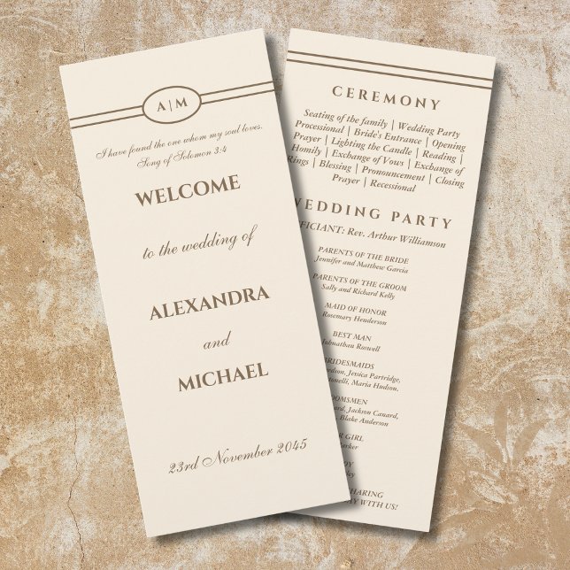 Programme de mariage chrétien en crème marron mono (Créateur téléchargé)
