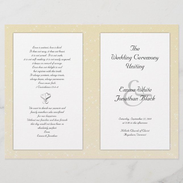 Programme de mariage chrétien plié Champagne (Devant)