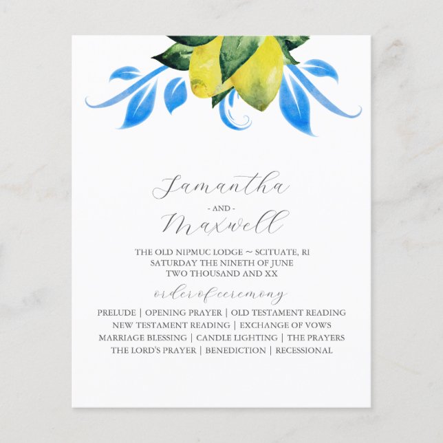 Programme de mariage Citrons botaniques Feuilles (Devant)