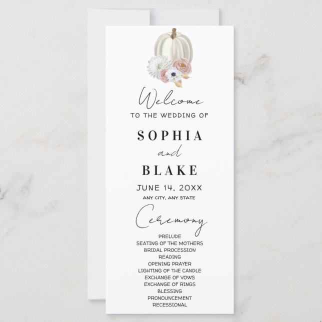 Programme de mariage citrouille automne fleurs bla (Devant)
