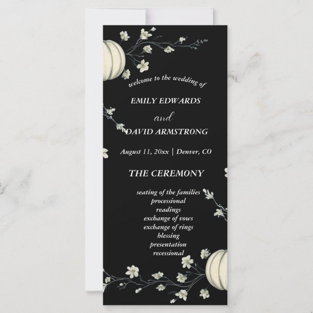 Programme de mariage citrouille d'automne noir (Devant)