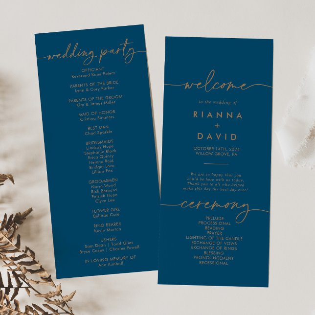 Programme de mariage classique en or bleu marine (Créateur téléchargé)