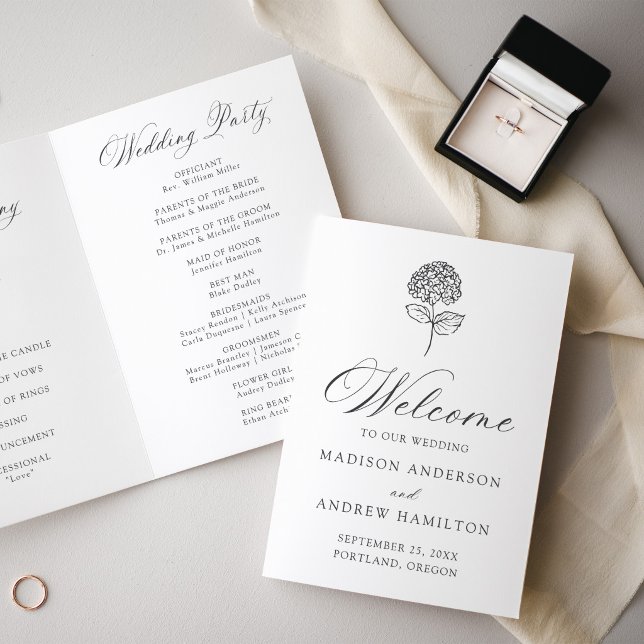 Programme de mariage classique Hydrangea au charbo (Créateur téléchargé)