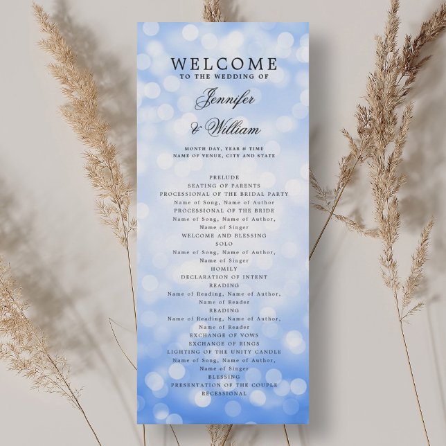 Programme de mariage classique Marine Blue Bokeh L (Classic Wedding Program Navy Blue Bokeh Lights)
