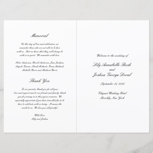 Programme de mariage classique noir et blanc intem (Devant)