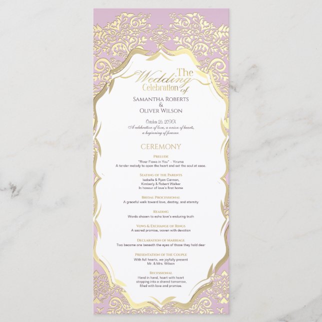 Programme de mariage classique simple or et rose (Devant)