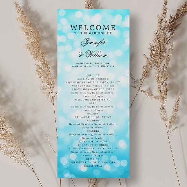 Programme de Mariage classique Turquoise Bokeh Lum (Classic Wedding Program Turquoise Bokeh Lights)