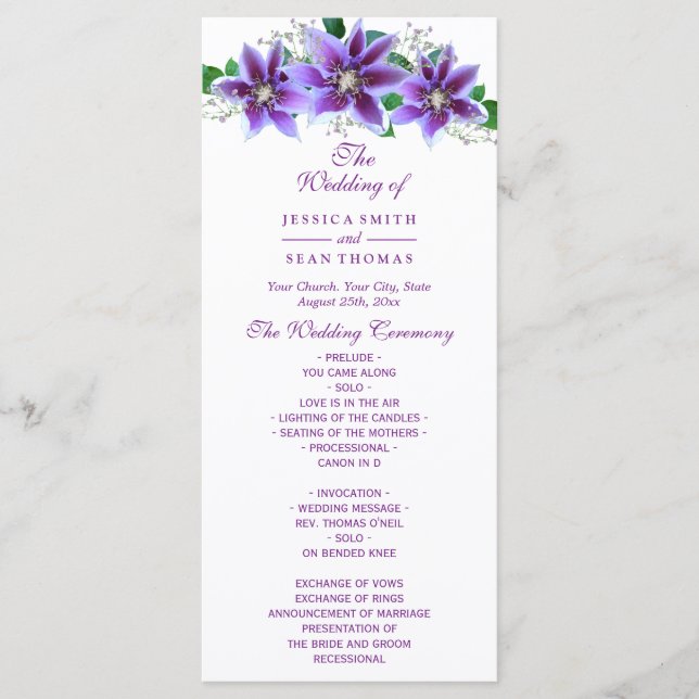 Programme de mariage Classy Chic Clematis (Devant)