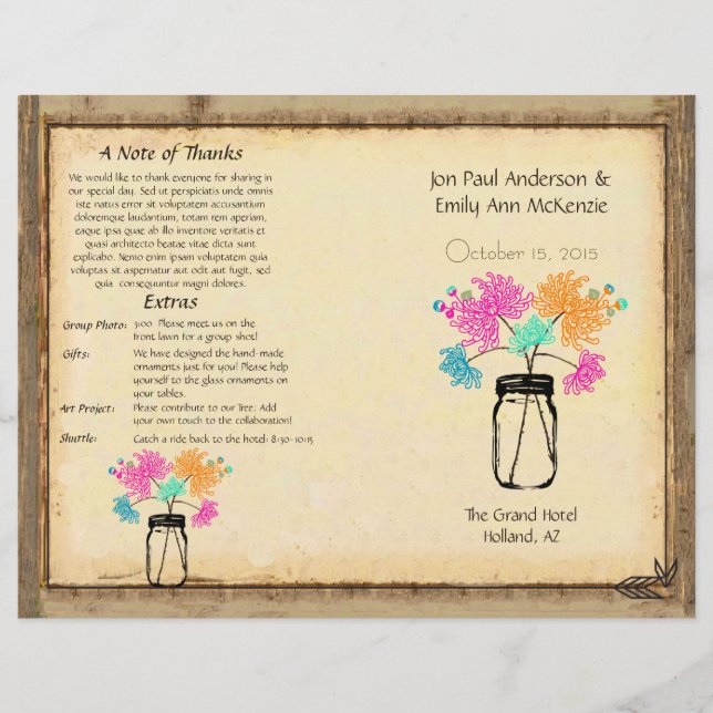 Programme de mariage coloré Zinnia Mason Jar (Devant)