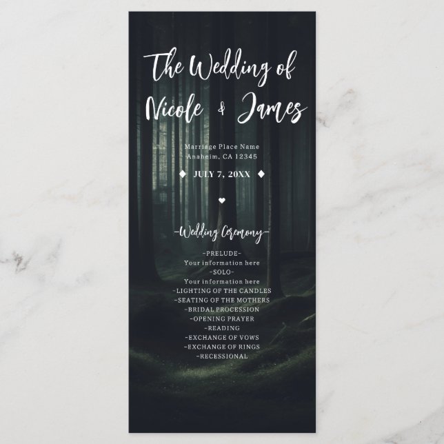 Programme de Mariage Crépusculaire Forêt Sombre et (Devant)