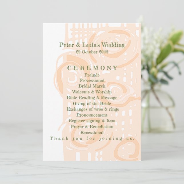 Programme de mariage Culture Mosaïque Flore Pêche  (Debout devant)