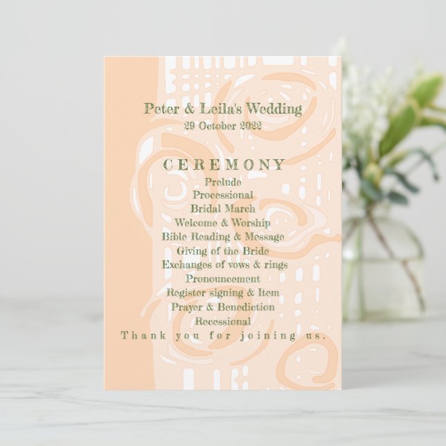 Programme de mariage Culture Mosaïque Flore Pêche  (Debout devant)