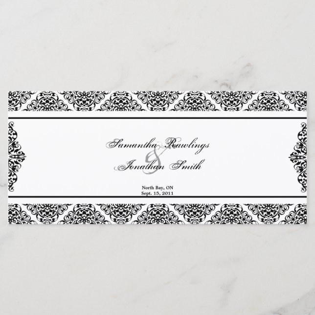 Programme de mariage - Damas noir et blanc (Devant)