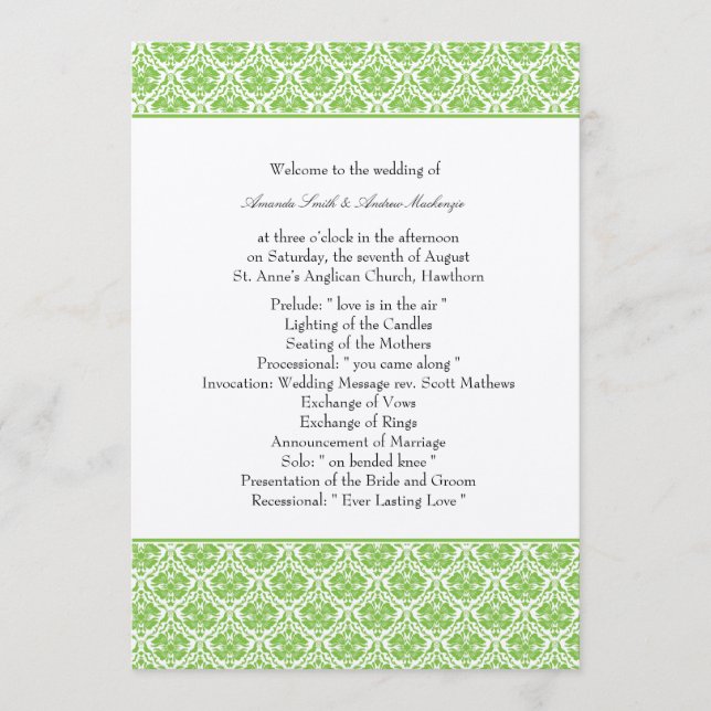 Programme de mariage ~ Damask Stripe 14 (Devant)