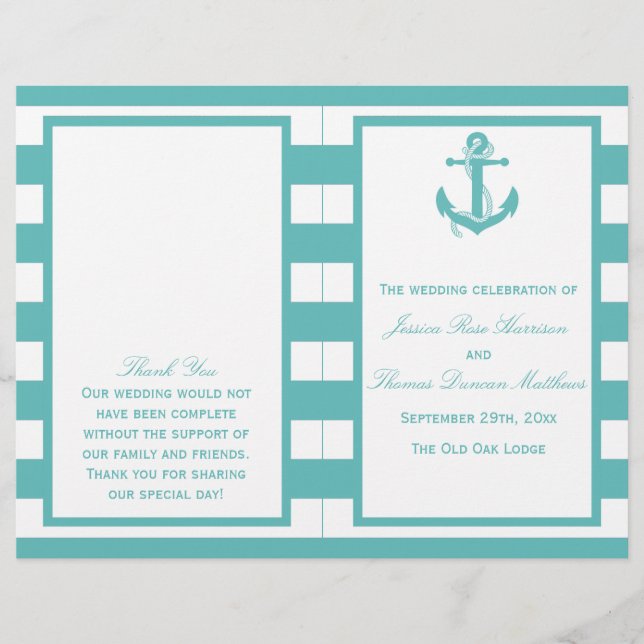 Programme de mariage d'Ancres de nuances turquoise (Devant)