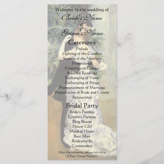 Programme de mariage dansant de la ville de Renoir (Devant)