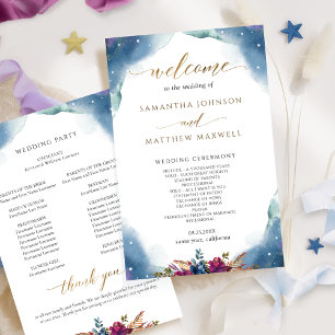 Programme de mariage d'aquarelle de nuit céleste