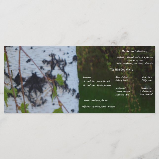 Programme de mariage de Birch Weeping (Devant)