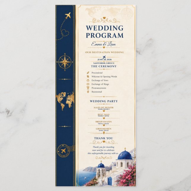 Programme de mariage de destination Navy Gold (Devant)