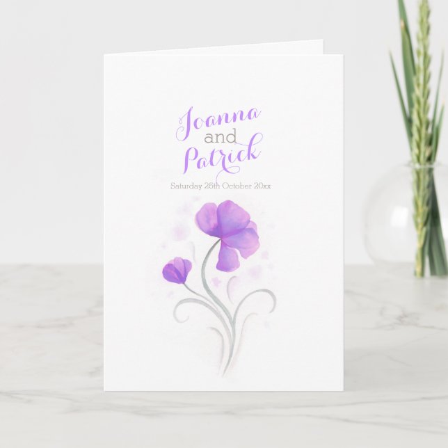 Programme de mariage de fleurs d'aquarelle violett (Devant)