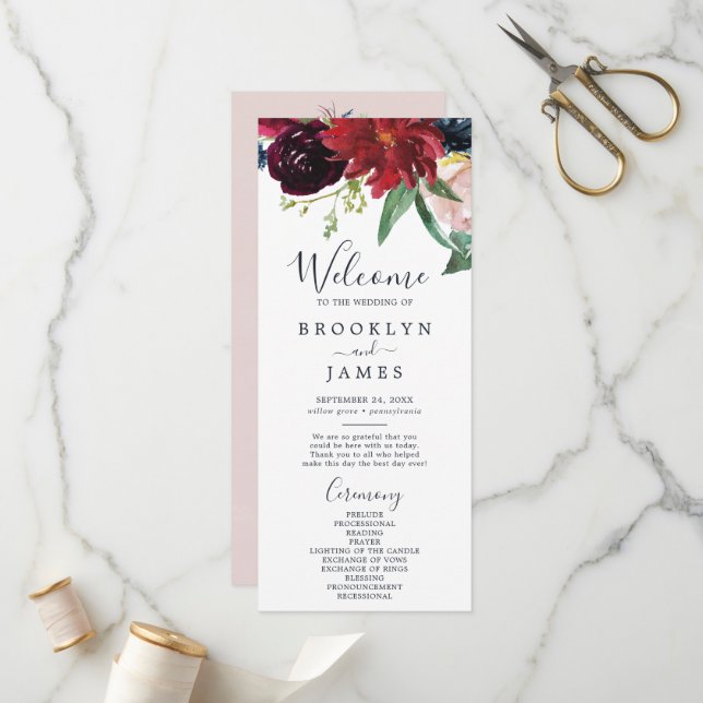 Programme de mariage de jardin d'automne (Devant/Arrière en situation)