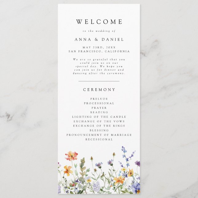 Programme de mariage de jardin de fleurs sauvages  (Devant)