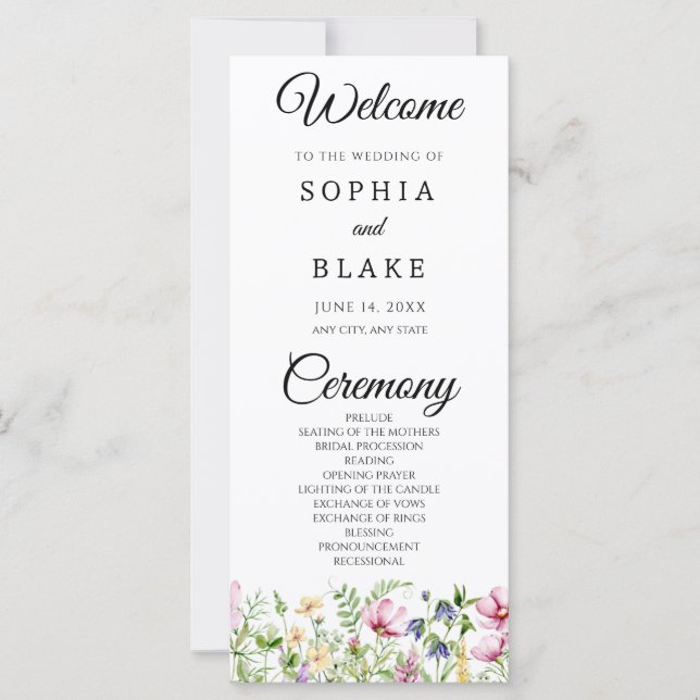 Programme de mariage de jardin de fleurs sauvages  (Devant)