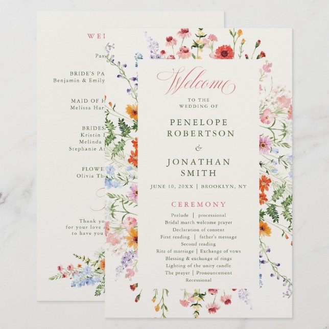 Programme de mariage de jardin de prairie printani (Devant / Derrière)