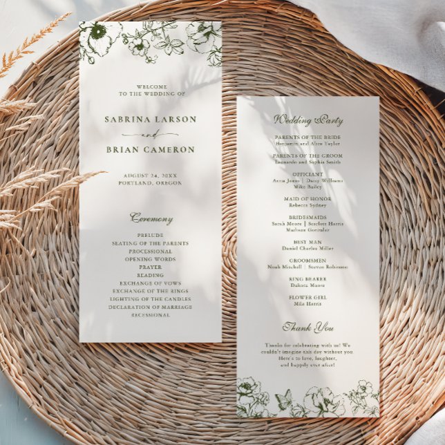 Programme de mariage de jardin floral vert olive é (Créateur téléchargé)