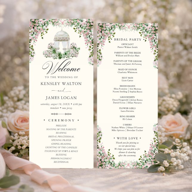 Programme de mariage de jardin rose élégant (Créateur téléchargé)