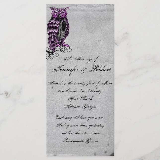 Programme de mariage de la Chouette gothique pourp (Devant)