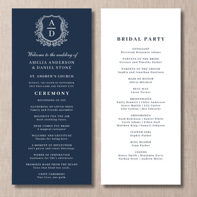 Programme de mariage de la crête de Monogramme ble (Créateur téléchargé)