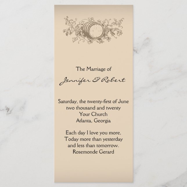 Programme de mariage de la vinerie vintage (Devant)