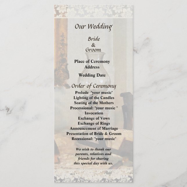 Programme de mariage de lampe en verre et de stéré (Devant)