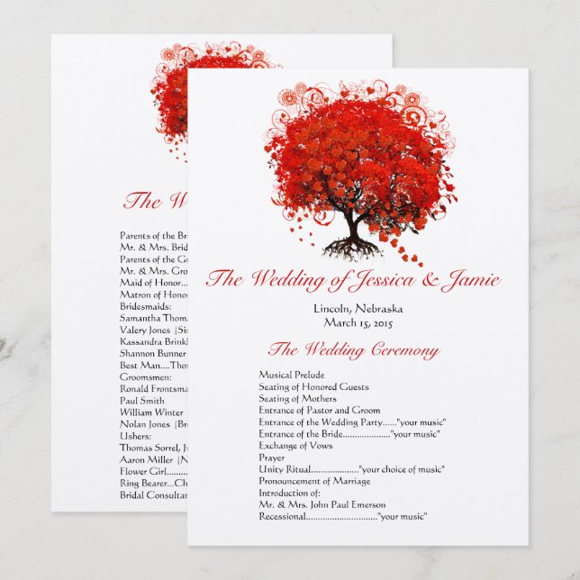 Programme de mariage de l'arbre à feuilles de cœur (Devant / Derrière)
