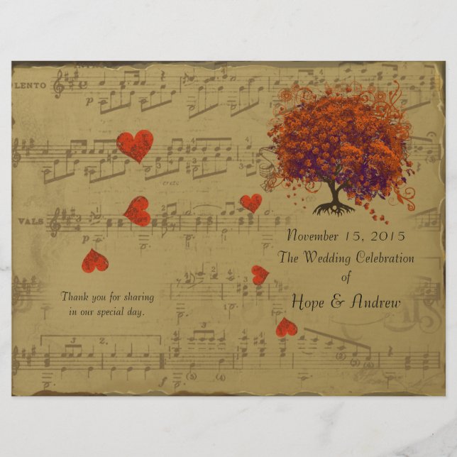 Programme de mariage de l'arbre aux feuilles cœur  (Devant)