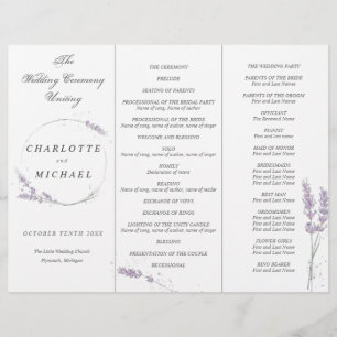 Programme de mariage de lavande d'aquarelle
