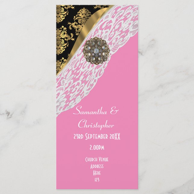 Programme de mariage de l'église en dentelle rose  (Devant)