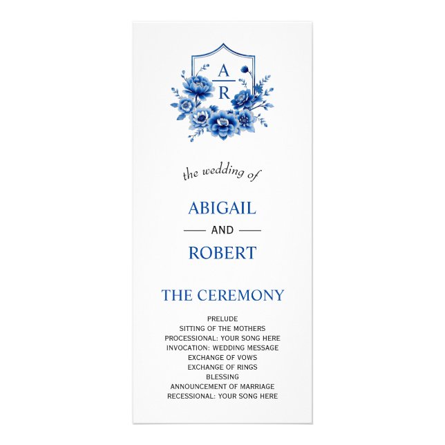 Programme de mariage de mariée à fleurs bleues (Devant)