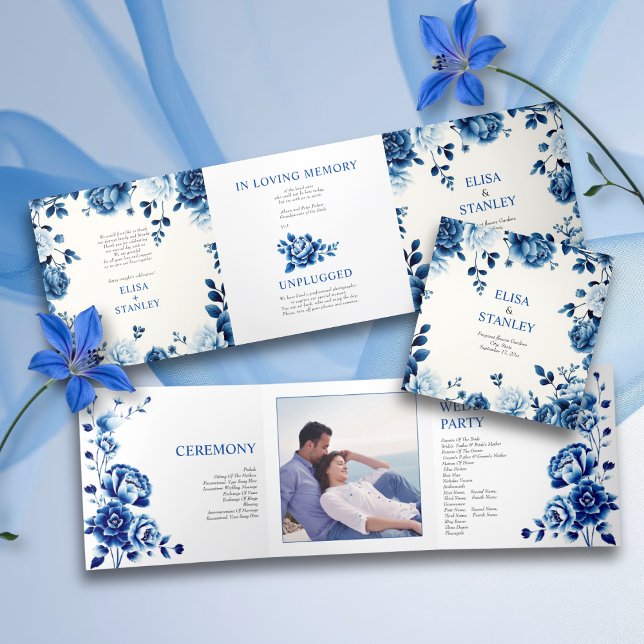 Programme de mariage de mariée à fleurs bleues (Créateur téléchargé)
