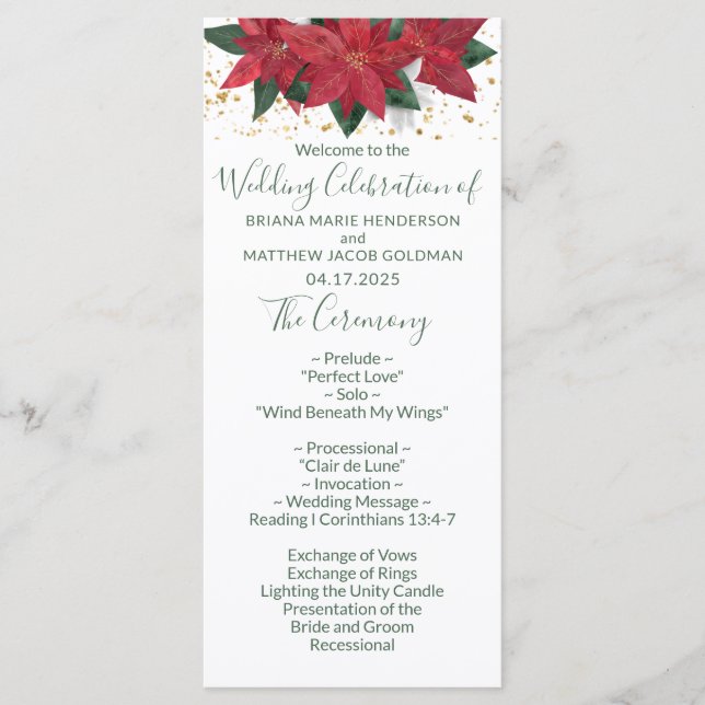 Programme de mariage de Noël élégant Poinsettia ve (Devant)