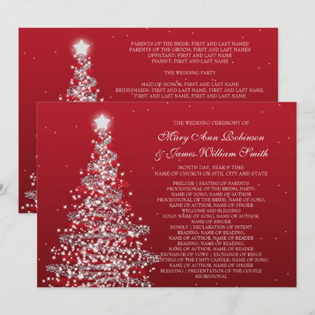Programme de mariage de Noël Rouge Argent (Devant / Derrière)